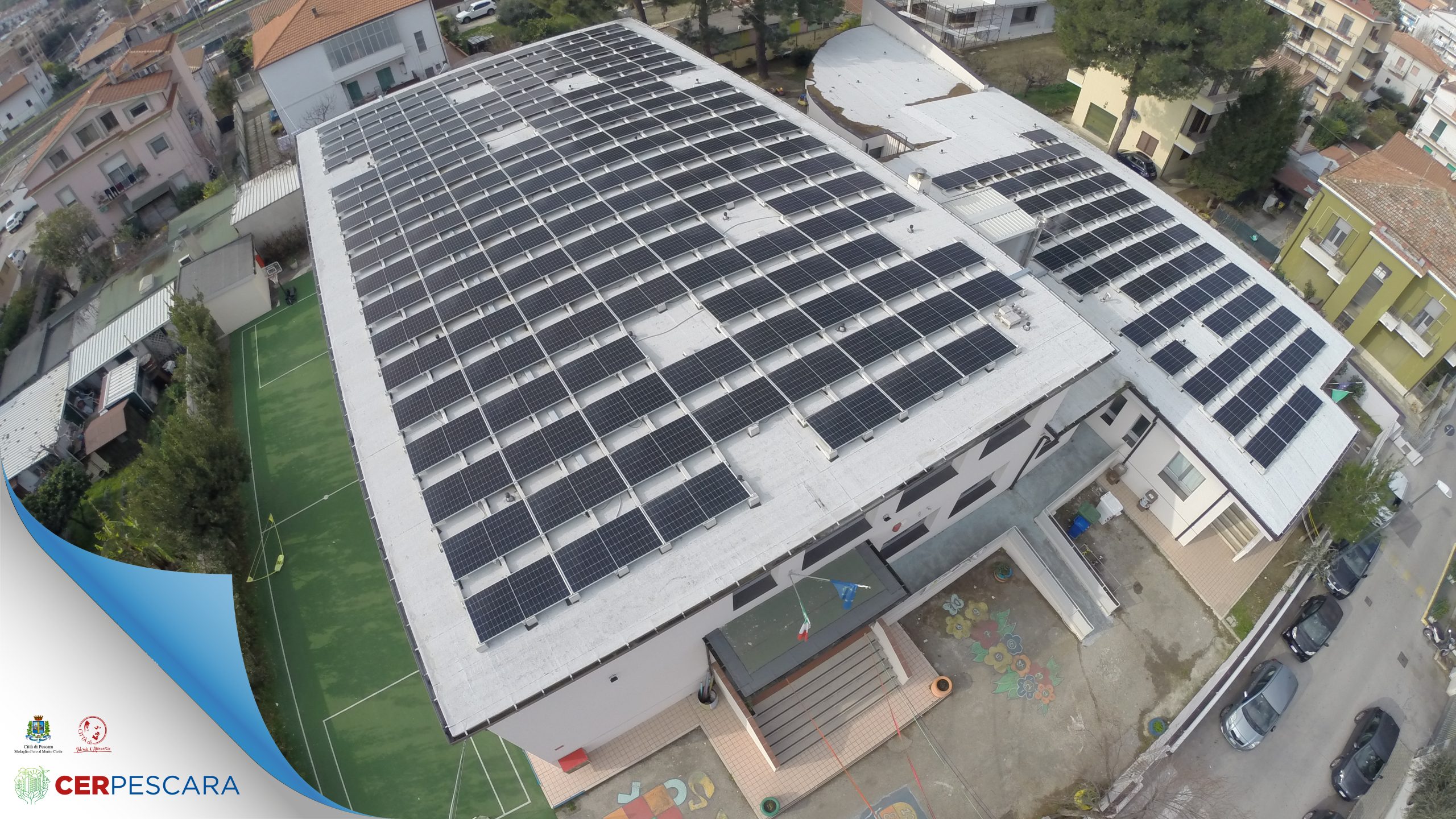 Foto3a seconda foto drone Impianto fotovoltaico installato presso la Scuola Munari/Di Resta, Via Anelli - Pescara