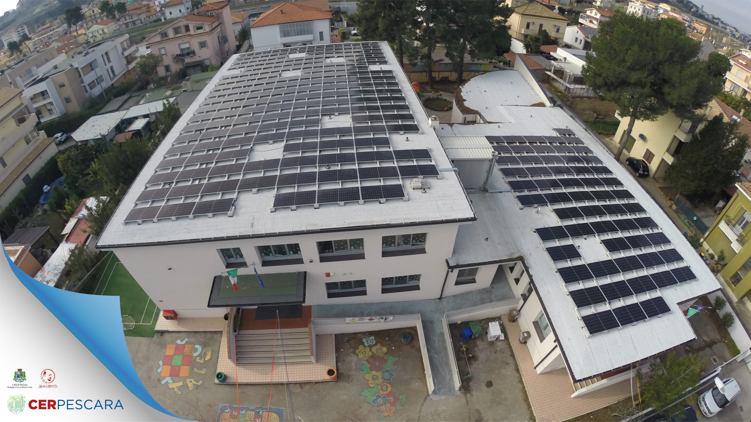 Foto3b prima foto drone Impianto fotovoltaico installato presso la Scuola Munari/Di Resta, Via Anelli - Pescara